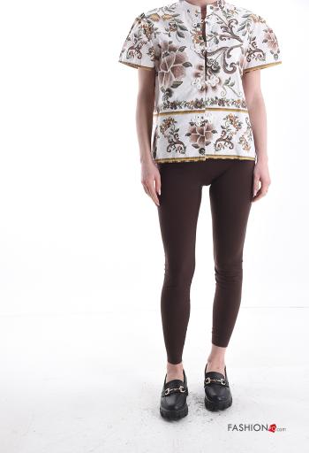 Jacquard print short sleeve Cotton Blouse with buttons - ph 5