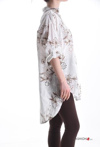 Besticktes Muster asymmetrisch Hemd aus Baumwolle - ph 3