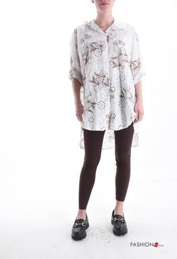 Besticktes Muster asymmetrisch Hemd aus Baumwolle - ph 5