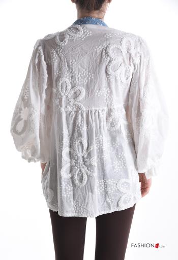Besticktes Muster ballonärmel asymmetrisch Hemd aus Seide - ph 2