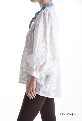 Besticktes Muster ballonärmel asymmetrisch Hemd aus Seide - ph 3