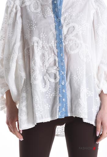 Besticktes Muster ballonärmel asymmetrisch Hemd aus Seide - ph 4