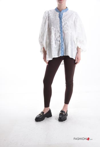 Besticktes Muster ballonärmel asymmetrisch Hemd aus Seide - ph 5