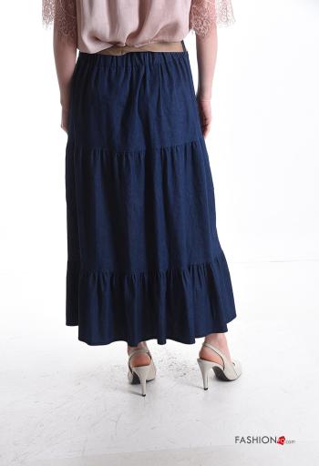 Gonna in Cotone denim lungo con balze con nastro - ph 2