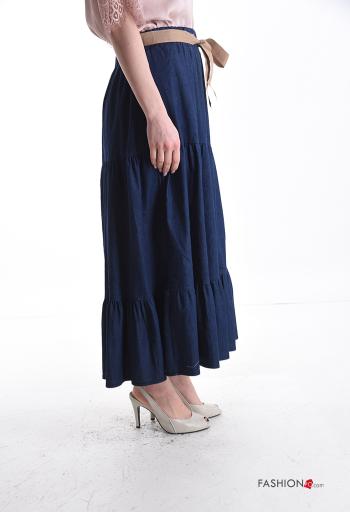 Gonna in Cotone denim lungo con balze con nastro - ph 3