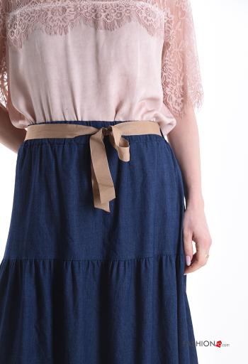 Gonna in Cotone denim lungo con balze con nastro - ph 4