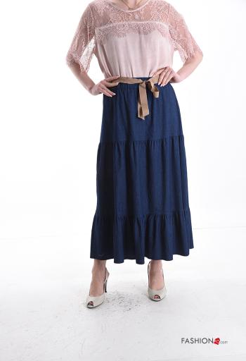 Gonna in Cotone denim lungo con balze con nastro - ph 5