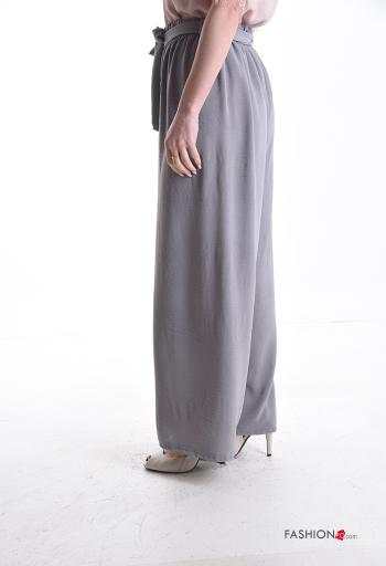 Pantalone vita alta wide leg con cintura in stoffa - ph 3