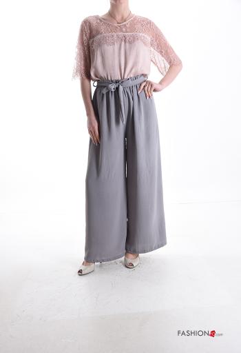 Pantalone vita alta wide leg con cintura in stoffa - ph 5