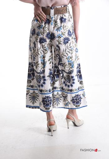 Jacquard-Muster hoher Taille wide leg Hose aus Baumwolle mit Gürtel mit Taschen - ph 2