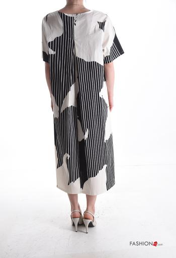 Abstract print short sleeve long Cotton Dress with pockets - ph 2