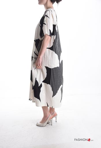 Abstract print short sleeve long Cotton Dress with pockets - ph 3