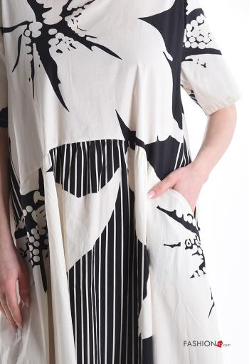 Abstract print short sleeve long Cotton Dress with pockets - ph 4