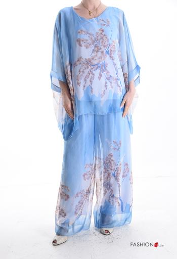 Blumenmuster wide leg zweiteilige Set 3/4 ärmel