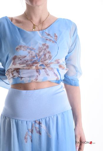 Blumenmuster wide leg zweiteilige Set 3/4 ärmel - ph 4