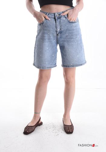 Bermudas de Algodón tela vaquera Patrón bordado con bolsillos - ph 1