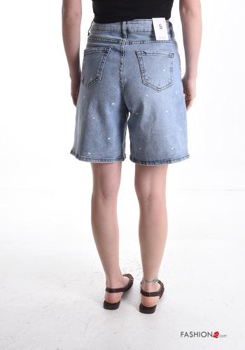 Bermudas de Algodón tela vaquera Patrón bordado con bolsillos - ph 2