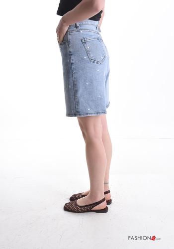 Bermudas de Algodón tela vaquera Patrón bordado con bolsillos - ph 3