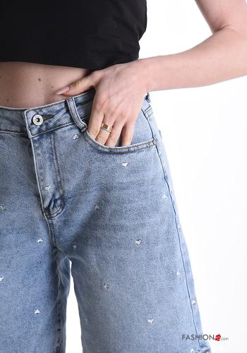 Bermudas de Algodón tela vaquera Patrón bordado con bolsillos - ph 4