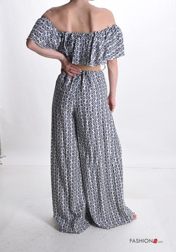 Blumenmuster wide leg Overall aus Leinen mit Gürtel mit Volants - ph 2