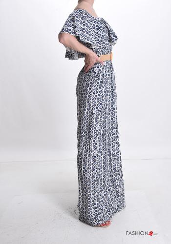 Blumenmuster wide leg Overall aus Leinen mit Gürtel mit Volants - ph 3
