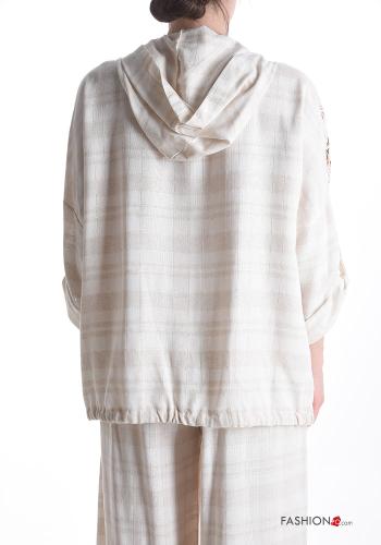 Giacca in Lino in pizzo sangallo con coulisse con zip con tasche con cappuccio - ph 2
