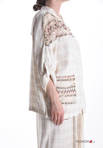 Giacca in Lino in pizzo sangallo con coulisse con zip con tasche con cappuccio - ph 3