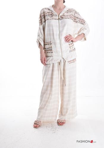 Giacca in Lino in pizzo sangallo con coulisse con zip con tasche con cappuccio - ph 5