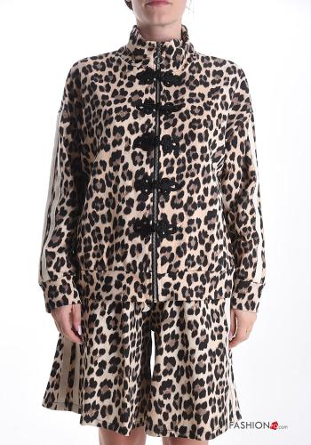 Felpa in Cotone Fantasia animalier con bottoni con zip