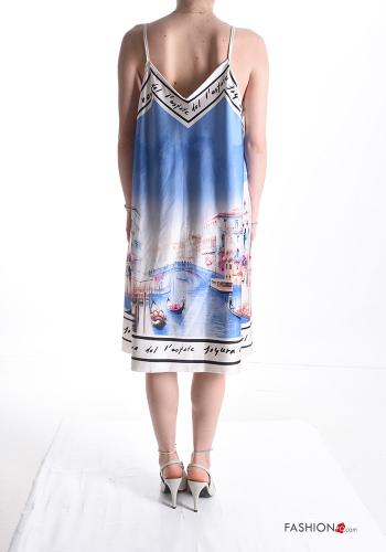 Patterned satin sleeveless Dress with v-neck with shoulder pads - ph 2