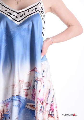 Patterned satin sleeveless Dress with v-neck with shoulder pads - ph 4
