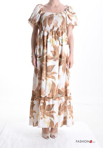 Floral puff sleeve long Cotton Dress with flounces - ph 1