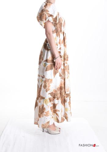 Floral puff sleeve long Cotton Dress with flounces - ph 3