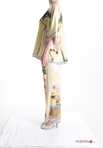 Abstract print short sleeve wide leg satin Co-ord - ph 3