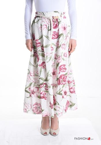 Floral Cotton Skirt with belt with flounces - ph 1