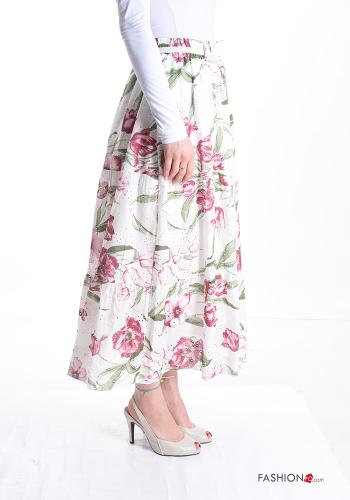 Floral Cotton Skirt with belt with flounces - ph 3