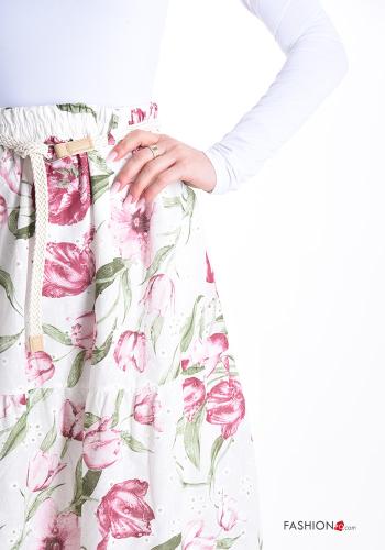 Floral Cotton Skirt with belt with flounces - ph 4