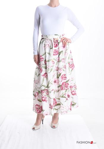 Floral Cotton Skirt with belt with flounces - ph 5