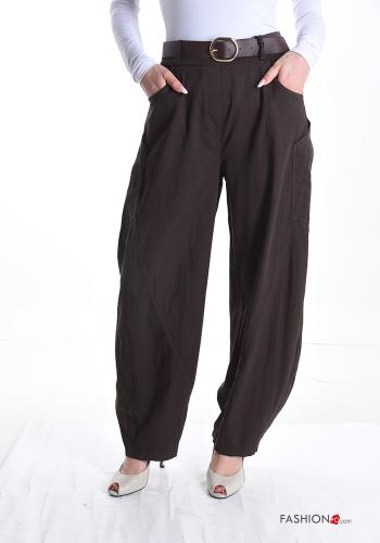 Cotton Trousers with belt with pockets