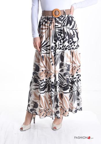 Floral Skirt with belt with flounces