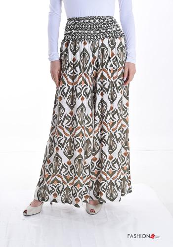 Abstract print wide leg Trousers with pockets with elastic