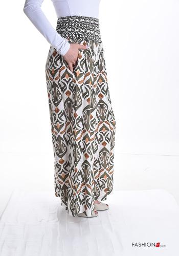 Abstract print wide leg Trousers with pockets with elastic - ph 3
