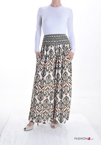 Abstract print wide leg Trousers with pockets with elastic - ph 5