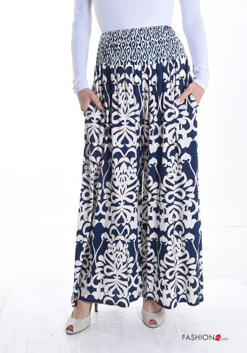 Jacquard print wide leg Trousers with pockets with elastic
