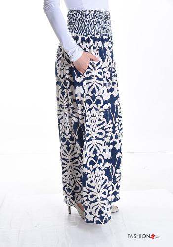 Jacquard print wide leg Trousers with pockets with elastic - ph 3