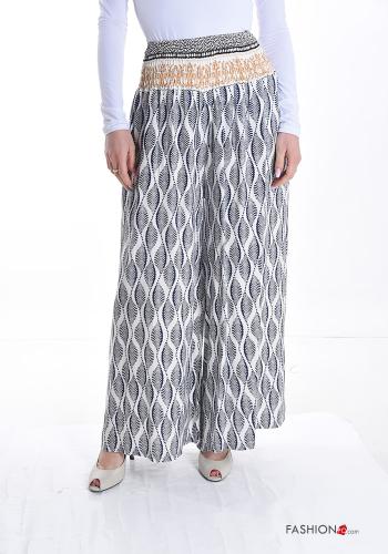 Abstract print wide leg Trousers with pockets with elastic