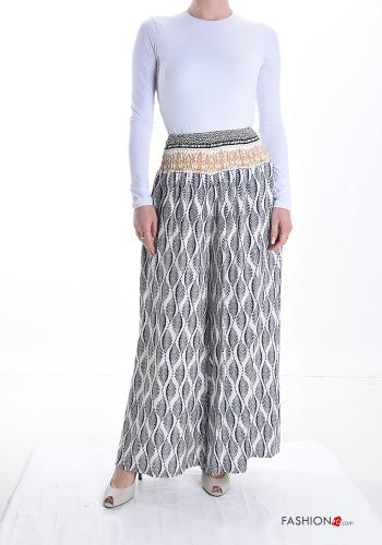Abstract print wide leg Trousers with pockets with elastic - ph 5