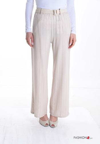 wide leg Cotton Trousers with belt with pockets - ph 1