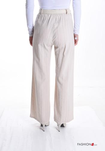 wide leg Cotton Trousers with belt with pockets - ph 2