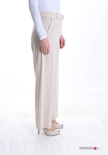 wide leg Cotton Trousers with belt with pockets - ph 3